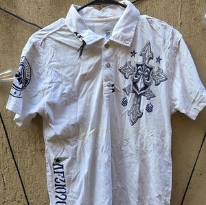 Affliction "LIVE FAST" White Graphic Collared Polo Shirt